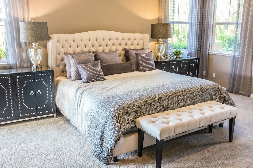 Bedroom with upholstered headboard